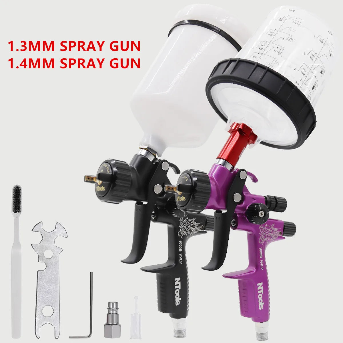 HVLP Paint Spray Gun 1.3mm 1.4mm Dual Nozzle Kit