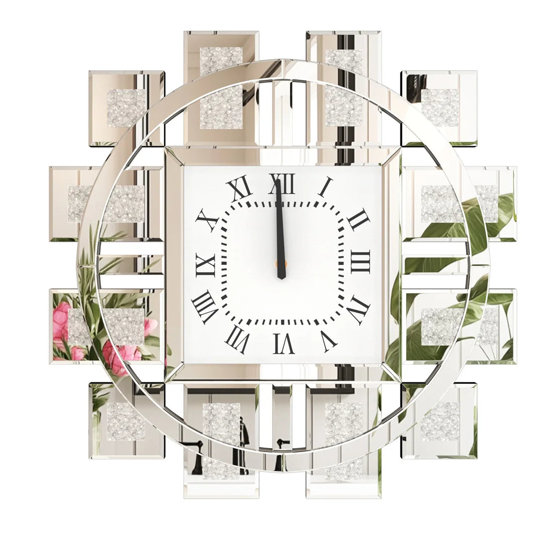 60cm Decorative Crystal Diamond Wall Clock Silver