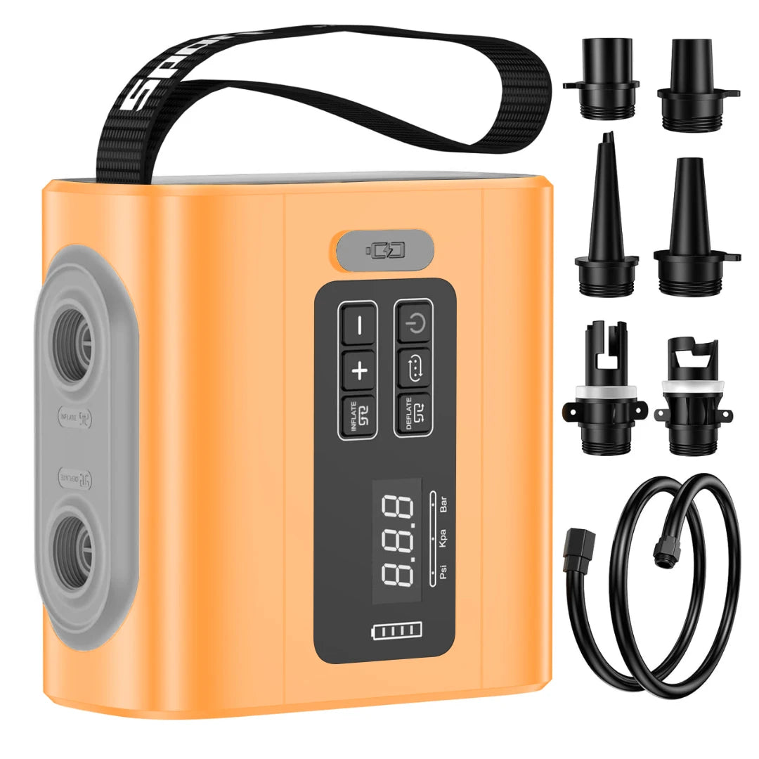 Compact Rechargeable Air Pump for Beds and Pools Orange