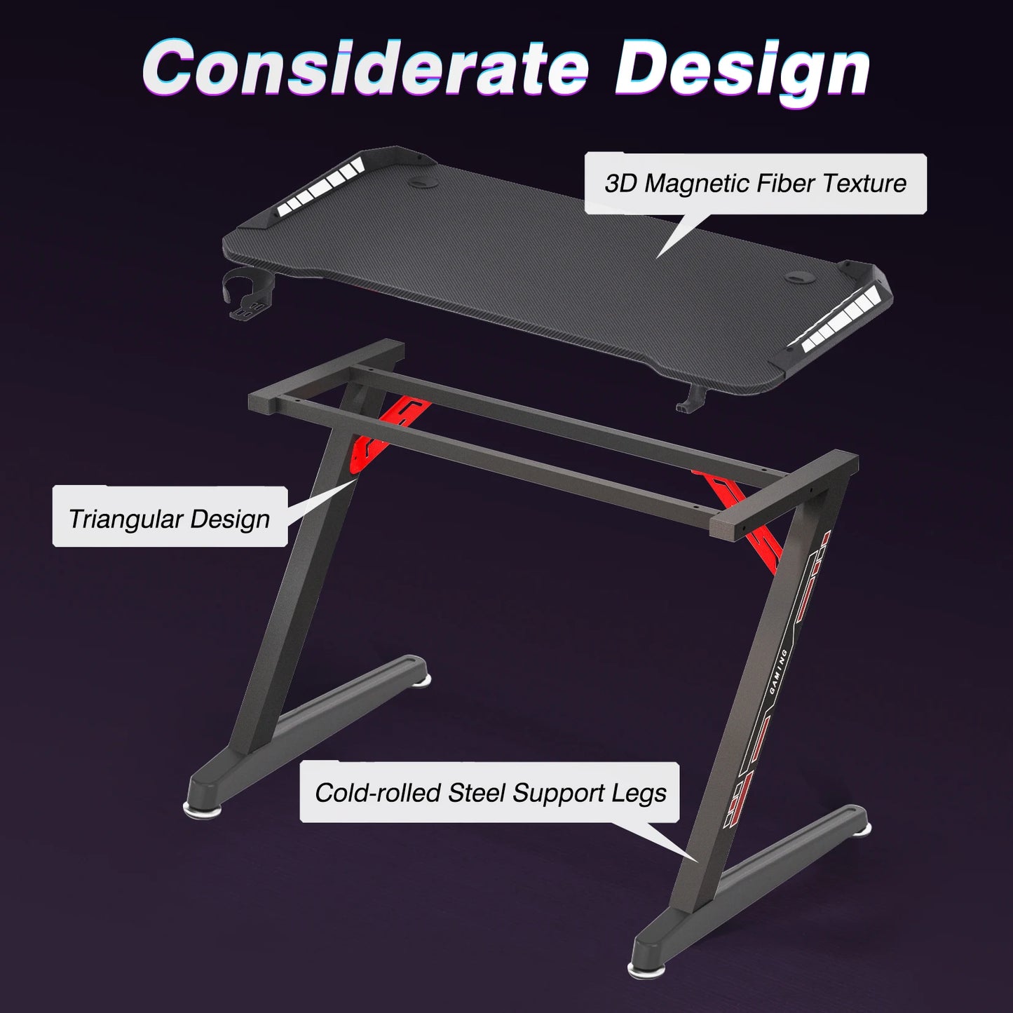 Z-Shaped Gaming Desk with RGB LED Lights 140cm