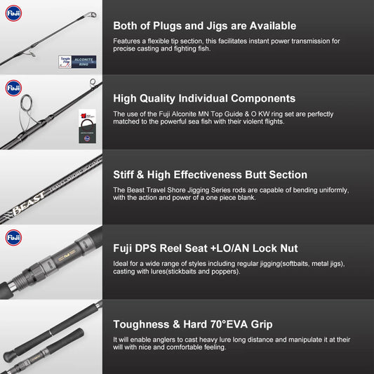 Portable 2.9m MH Spinning Fishing Rod 80g Lure