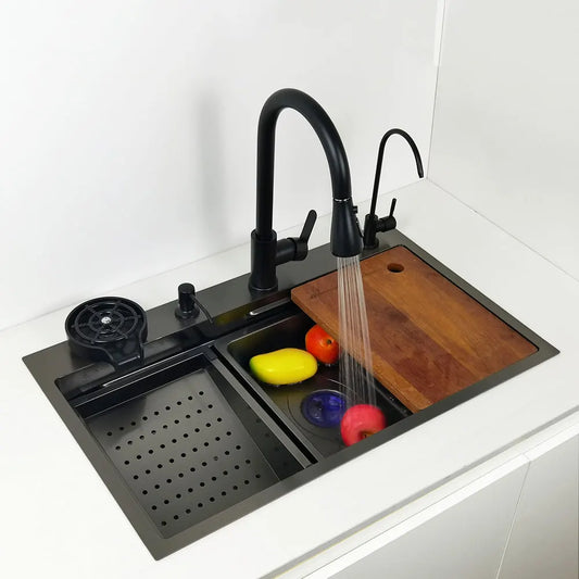 75x46cm Sink with Waterfall Tap and Left Drain