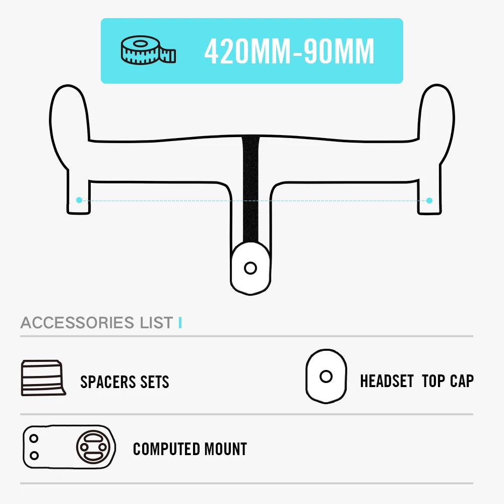 Lightweight Carbon Road Handlebar Internal Routing 420×90mm