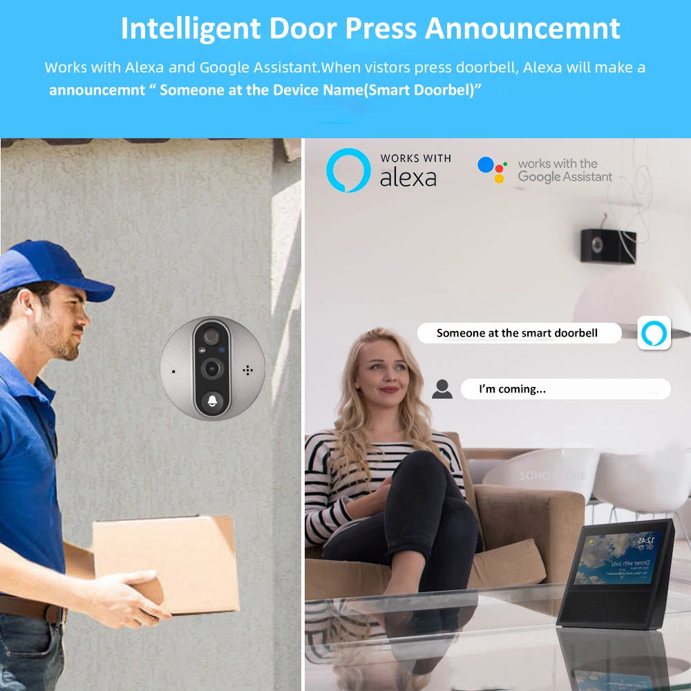3MP Smart WiFi Door Viewer with PIR Motion Detection