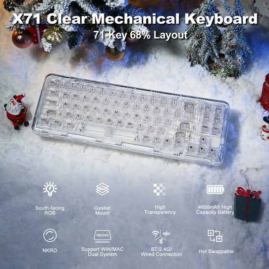 Wireless White Hot Swap RGB Mechanical Keyboard 68%