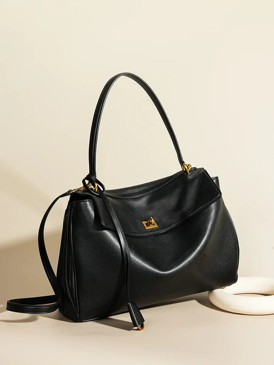 Large Leather Women's Bag Golden Buckle