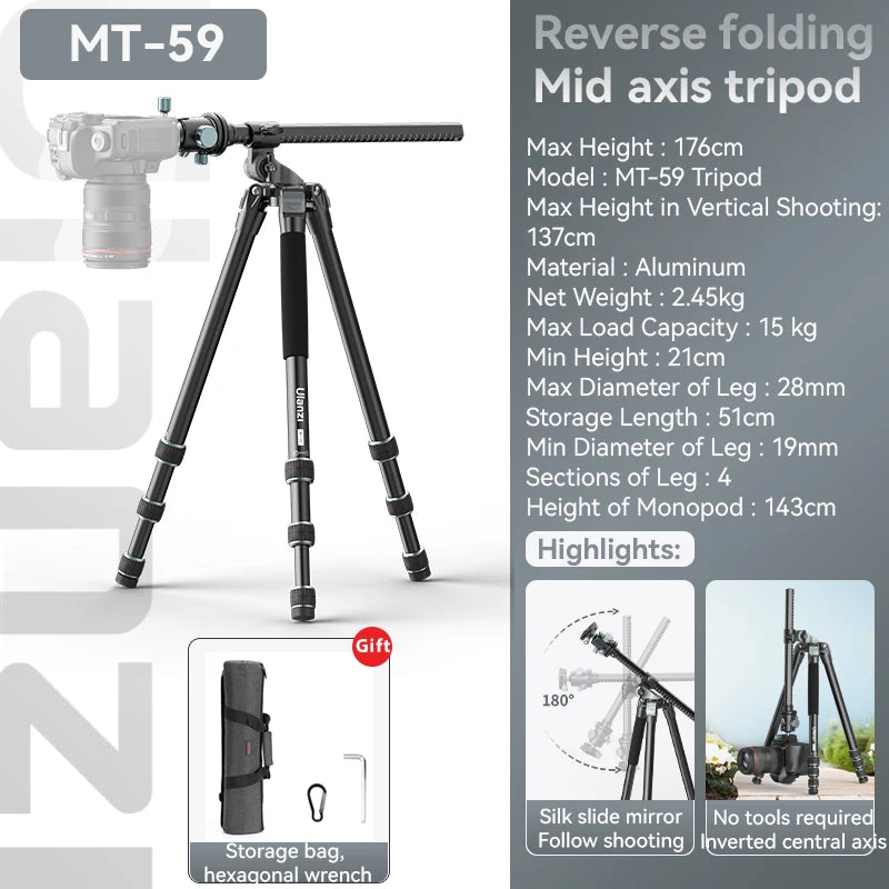 Extendable Professional Aluminum Camera Tripod 360 Degree Rotation