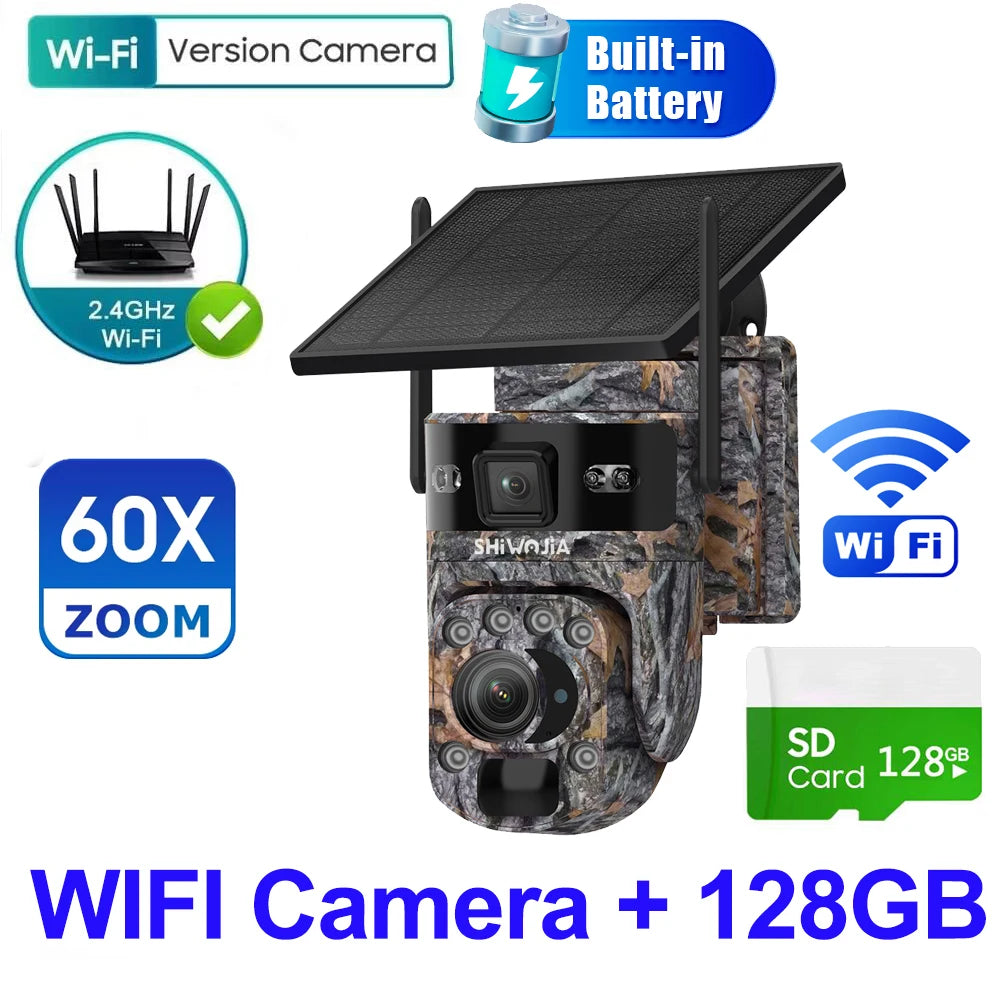 6K Solar Camera WiFi 128GB PTZ Motion Detection