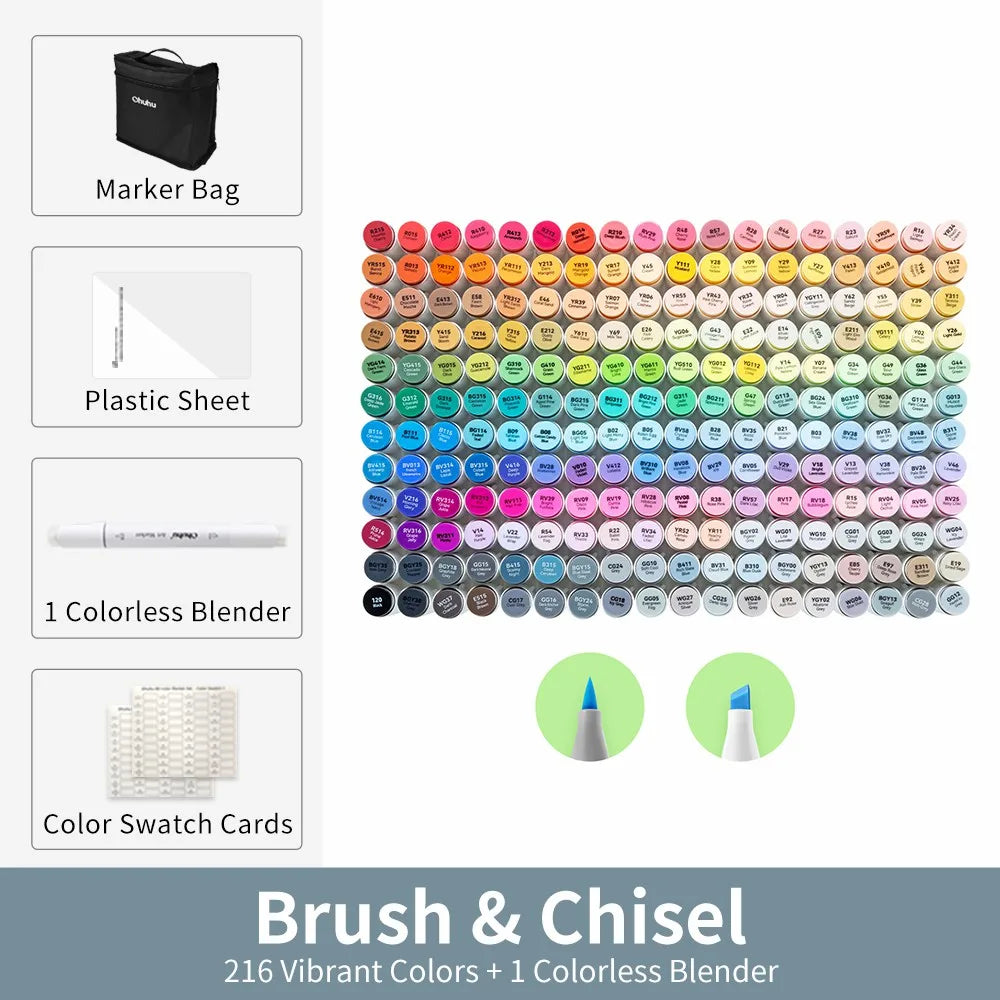 216pc Brush & Chisel Alcohol Sketch Markers