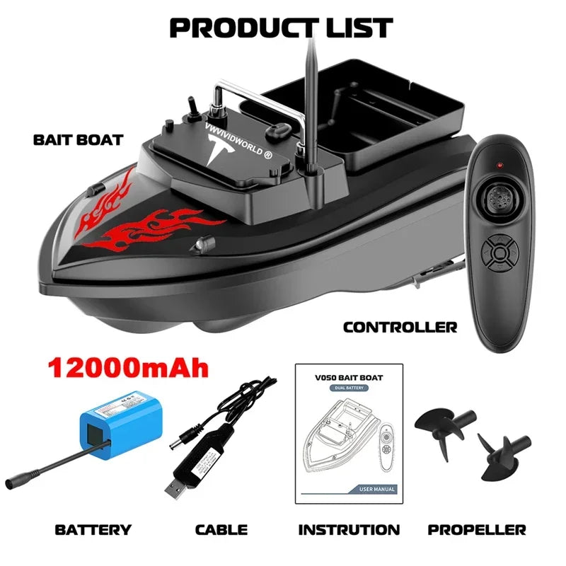Long-Run RC Fishing Bait Boat 4-Hour Battery