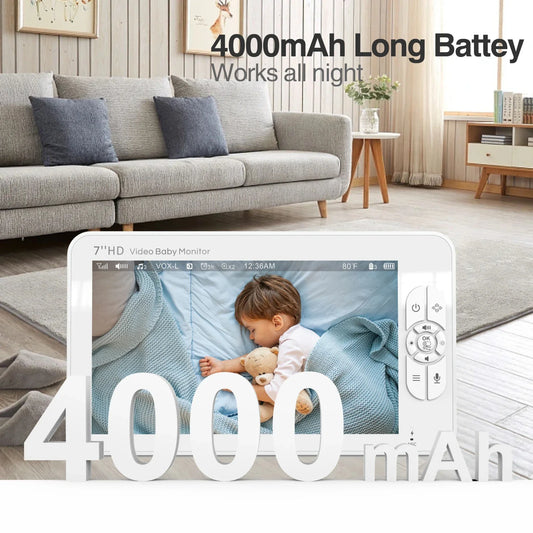Portable 7" Video Baby Monitor with Zoom and Tilt