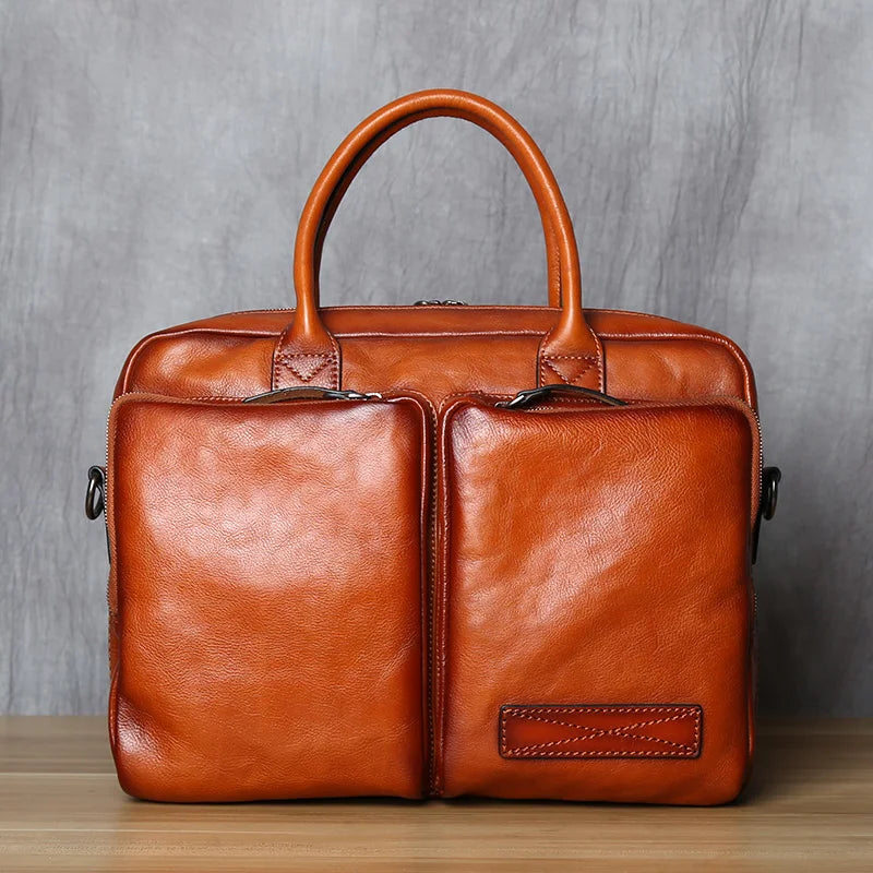 Vintage Leather Shoulder Bag Laptop Briefcase Brown