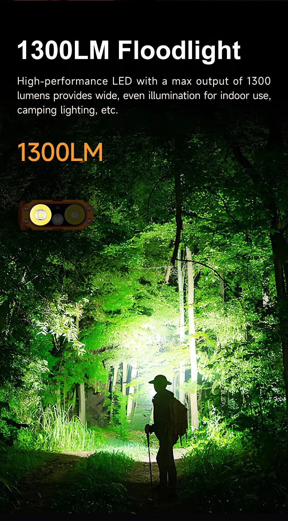 Portable 1300LM Multi Flashlight USB-C Rechargeable UV RGB