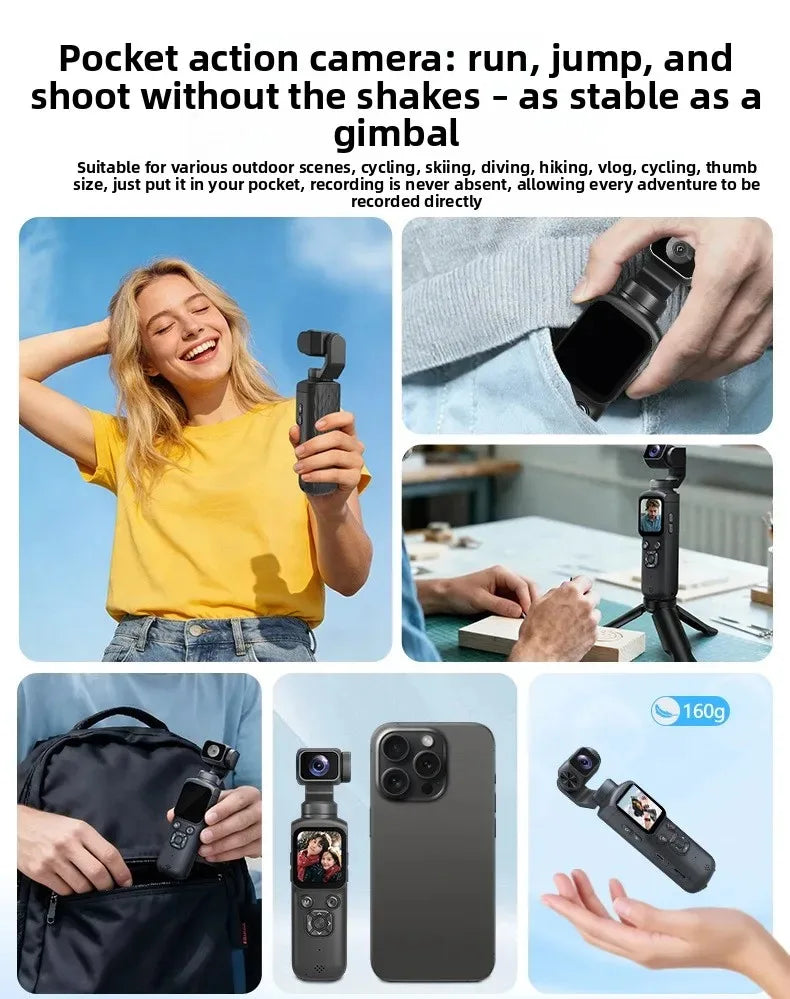 4K Action Camera 64MP Face Tracking Gimbal Stabilizer