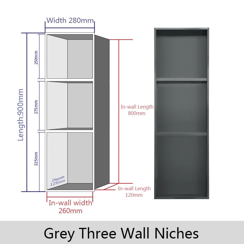 Concealed 3 Layer Bathroom Shelf Grey Stainless Steel