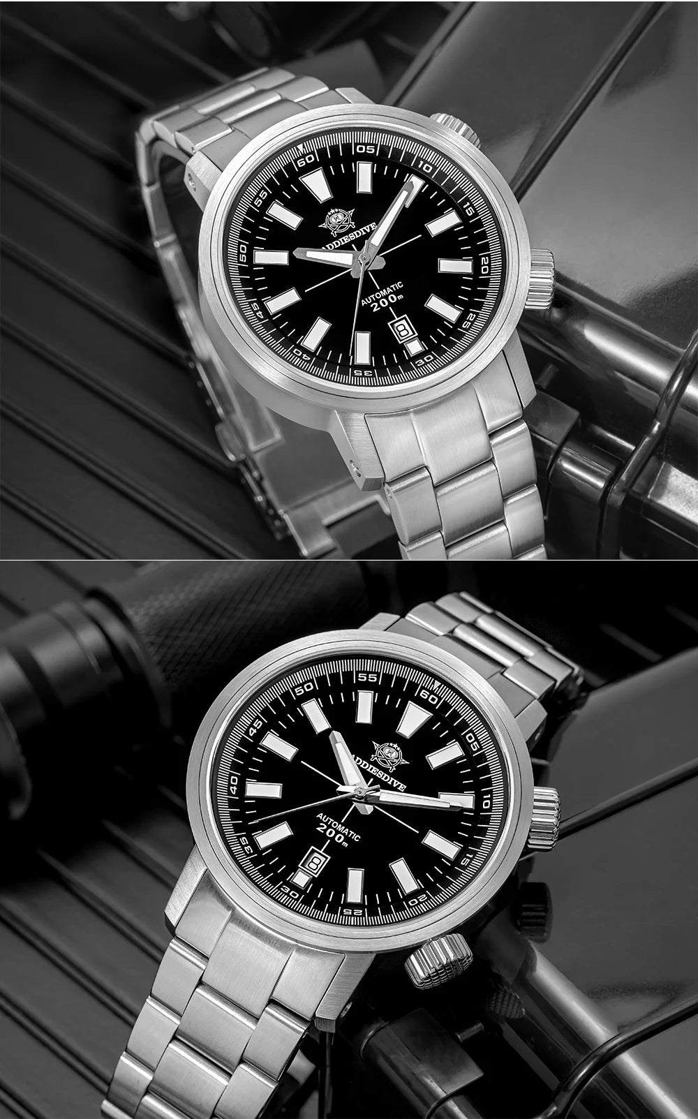 42mm Sapphire Automatic Watch 20Bar Waterproof Black White
