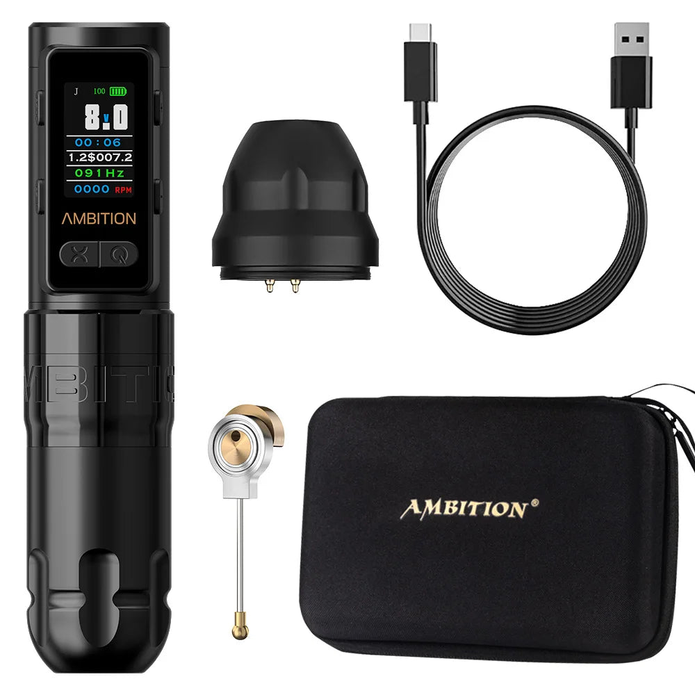 Rechargeable Black Tattoo Machine Pen with Smart LCD Screen