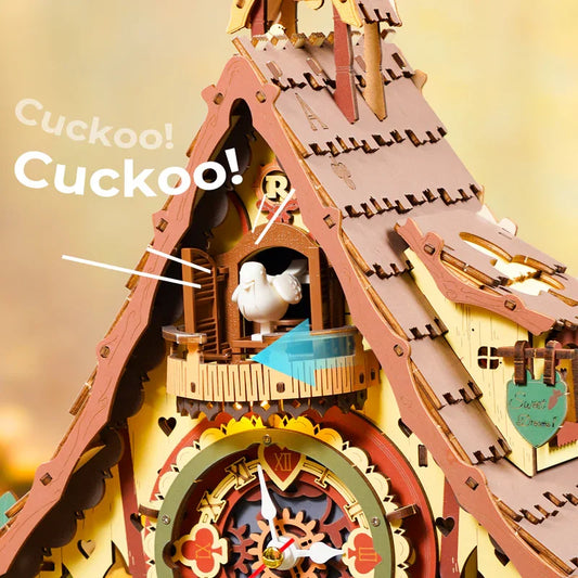 Wooden 3D Cuckoo Clock Puzzle with Moving Mechanism