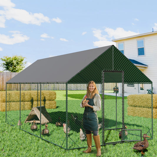 Large Outdoor Walk-In Chicken Coop with Roof Cover