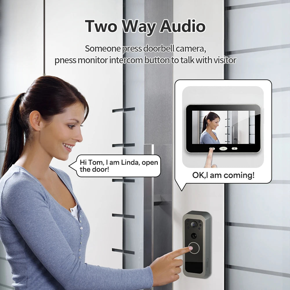 Wireless Video Doorbell with 5" Screen & Two Way Talk