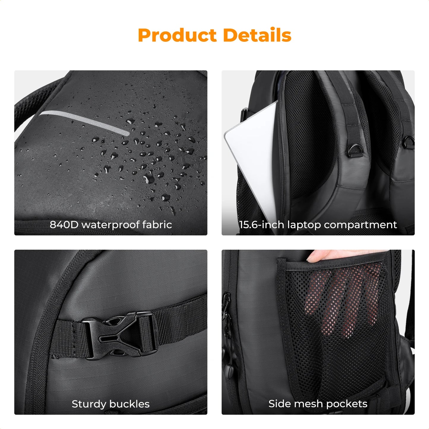 Waterproof Camera Backpack 25L with Laptop Pocket Black