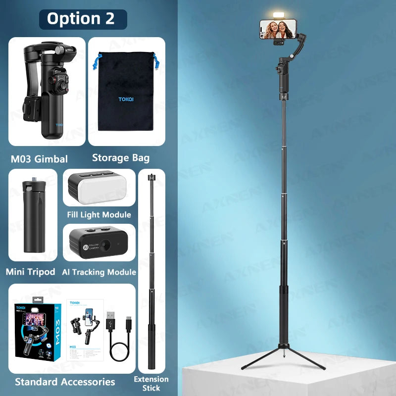 AI Face Tracking Smartphone Gimbal Stabilizer with Fill Light