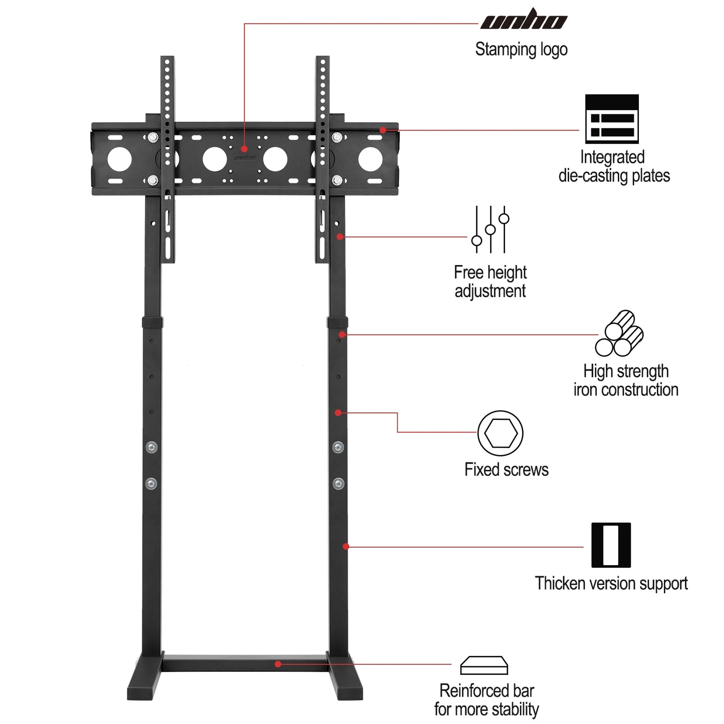32–65 Inch Height Adjustable TV Floor Stand Black Steel
