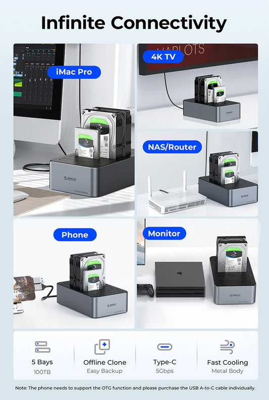 USB C 3.2 Gen 1 4 Bay HDD SSD Duplicator
