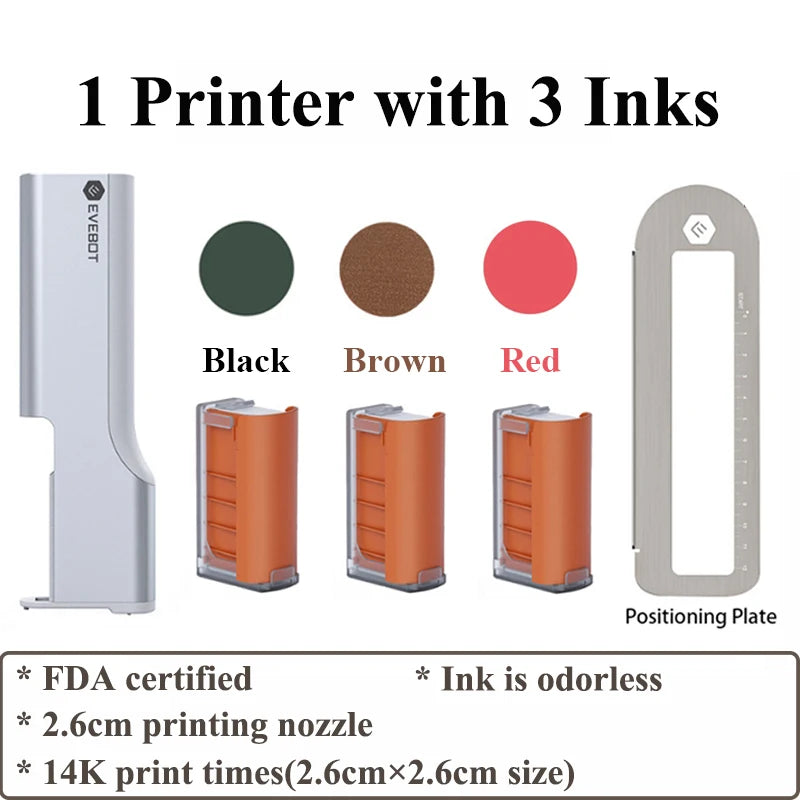 Portable Food Grade Print Pen 3-Ink Set