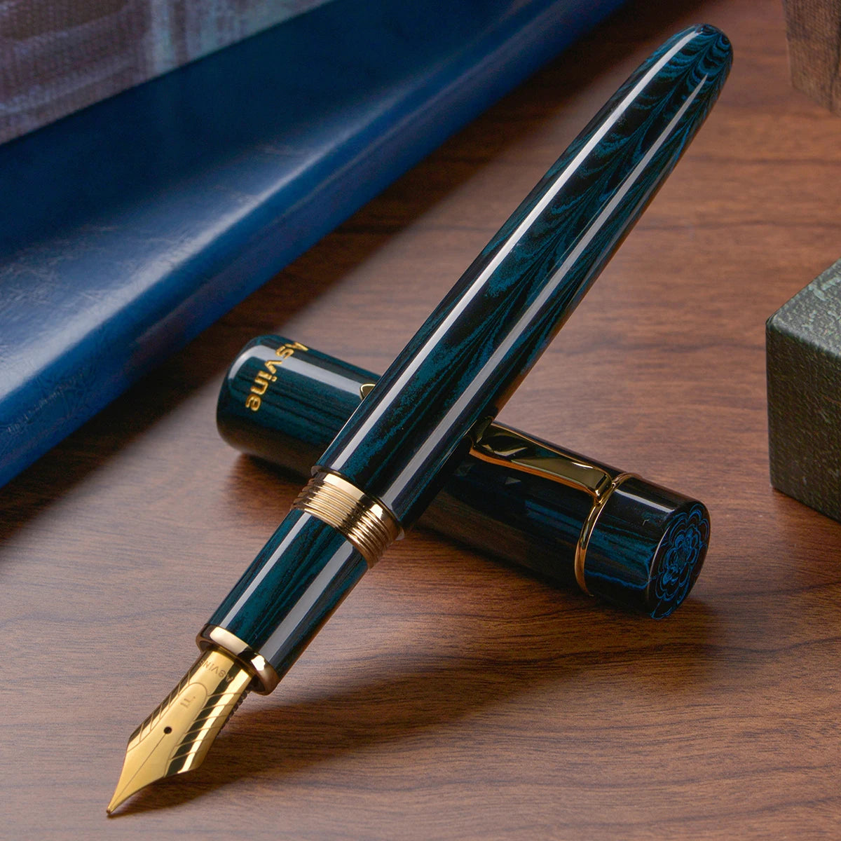 Blue Ebonite Fountain Pen Stub 1.1 Nib