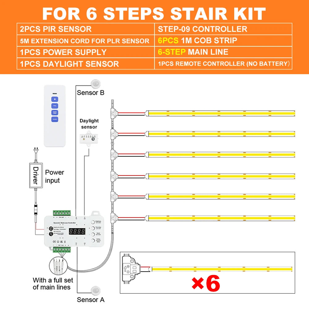 6 Steps PIR Sensor LED Stair Light Kit Warm White