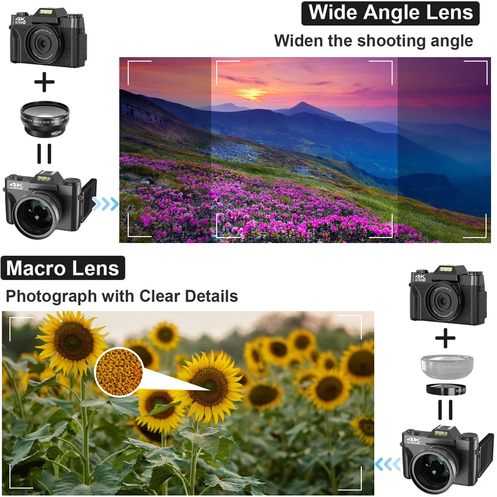 Portable 4K Vlogging Camera with 48MP Sensor & Digital Zoom