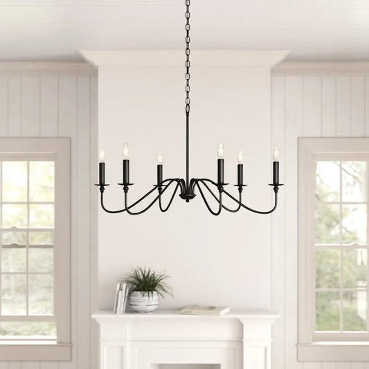 Industrial Style 6 Lamp Black Chandelier for Living Room