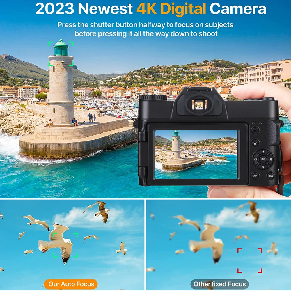 Portable 4K Vlogging Camera with 48MP Sensor & Digital Zoom