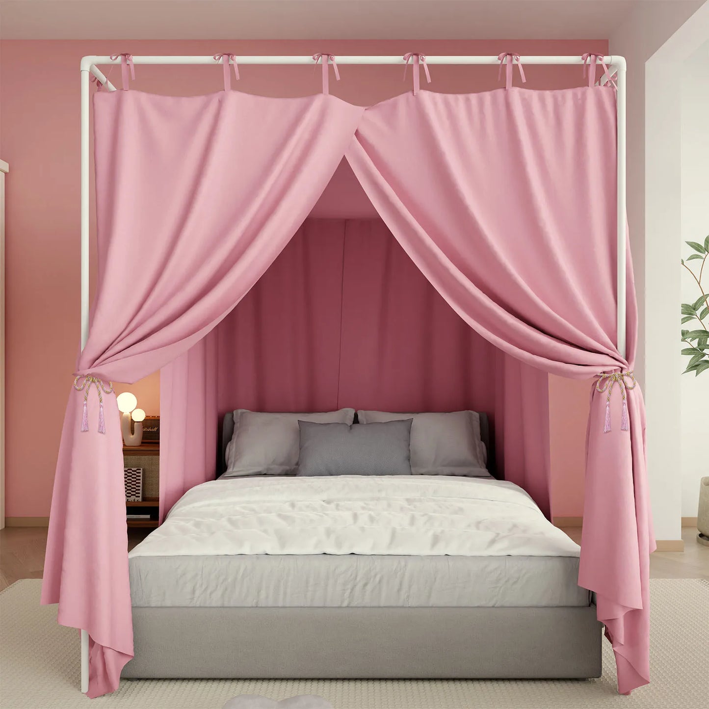 Blackout Canopy Bed Curtains with Top Ties Windproof Design
