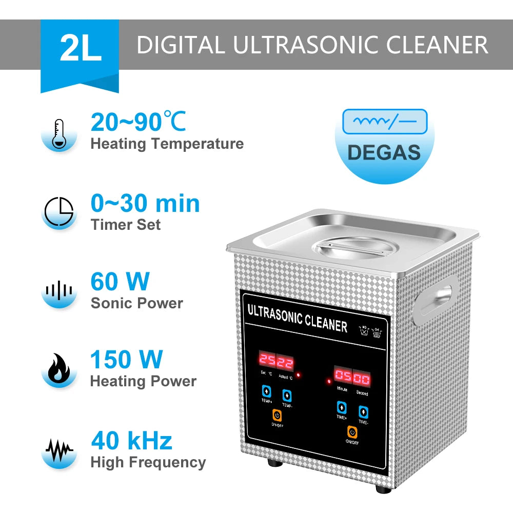 2L Ultrasonic Cleaner 60W Digital Timer Bath