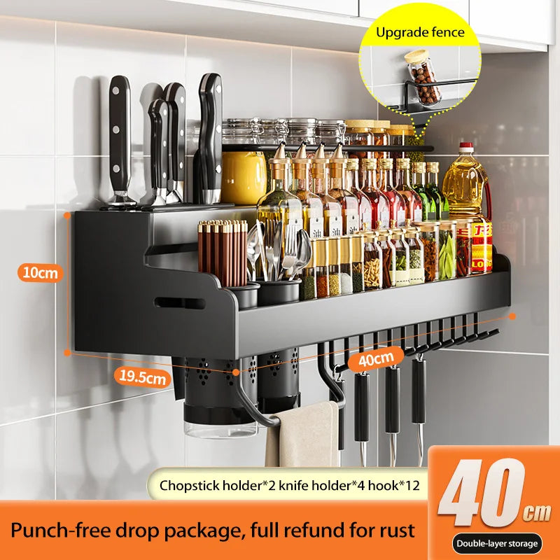 40cm Double Layer Kitchen Organizer Shelf with Knife Holder