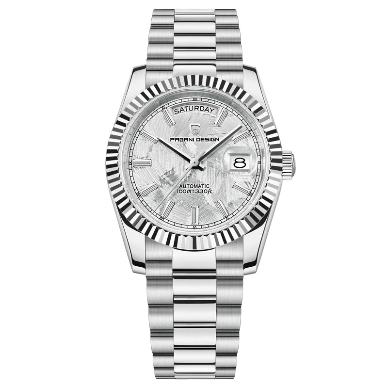 Waterproof Mechanical Mens Wristwatch Silver White