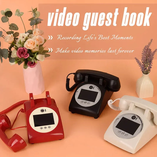 White Retro Phonograph Wedding Video Guest Book with Recorder