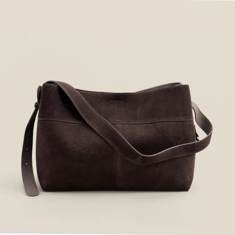 Large Coffee Suede Tote for Commuting Travel
