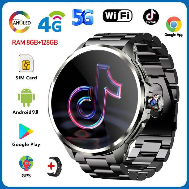 5G Smartwatch Steel Black Camera & App Support
