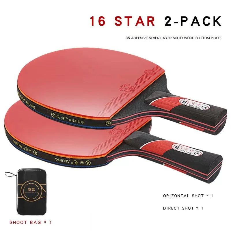 16-Piece Professional Ping Pong Set with Rubber