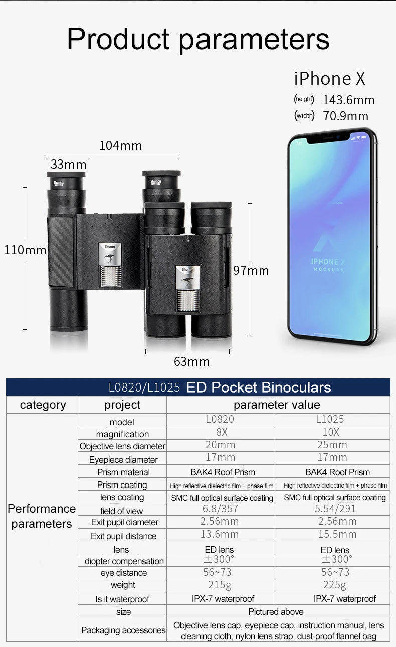 8x20 ED Binoculars Waterproof Folding Telescope for Adventures
