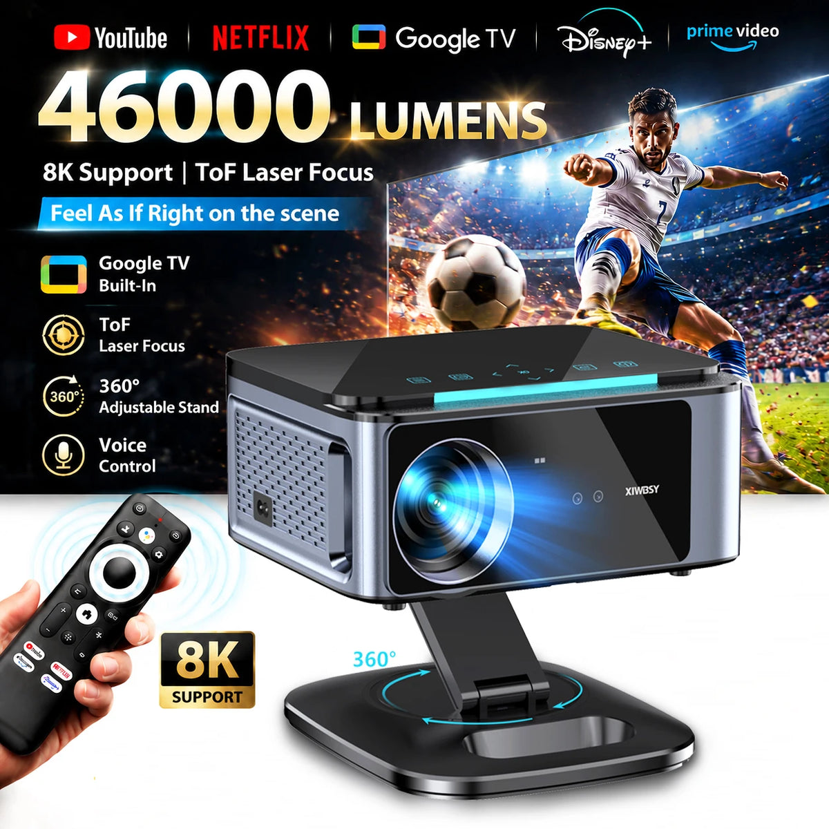 4K Ultra HD Smart Projector Google TV TOF Laser Focus