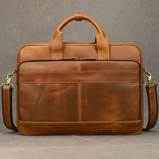 Light Brown Leather Work Briefcase with Spacious Design