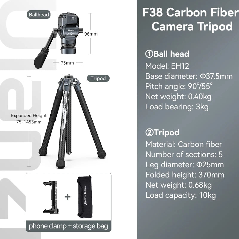 Lightweight Travel Tripod Carbon Fiber Quick Release Plate