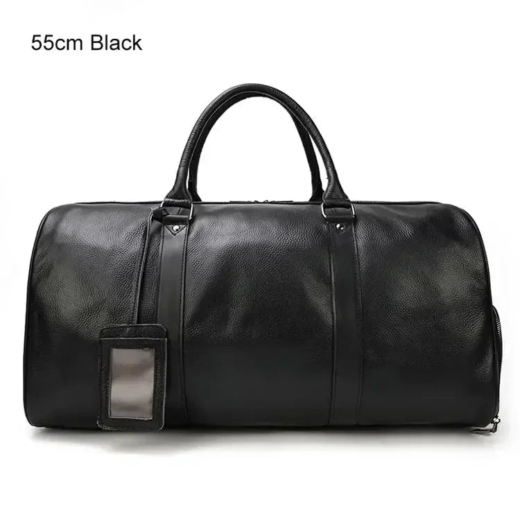 Leather Travel Shoulder Duffle Bag Black