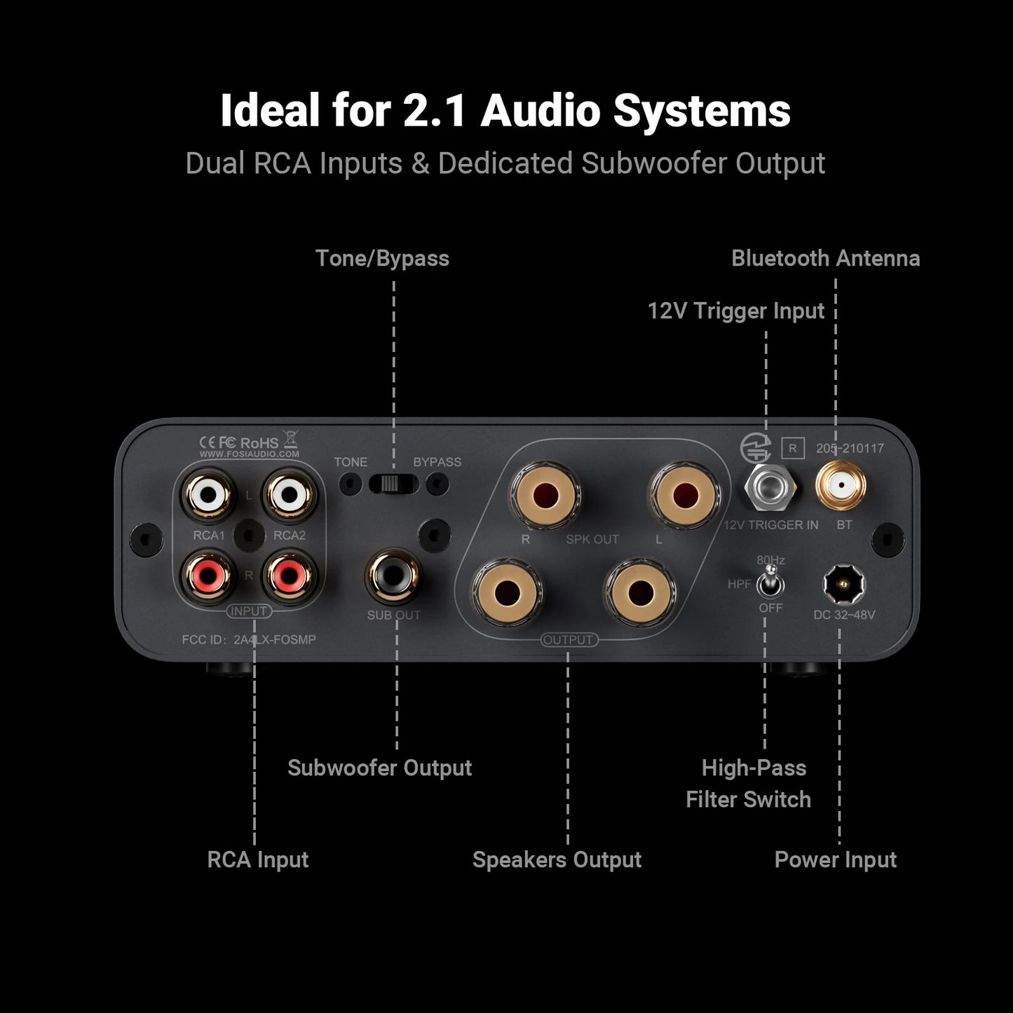 300W 2.1 Channel Bluetooth Amplifier High Output Stereo