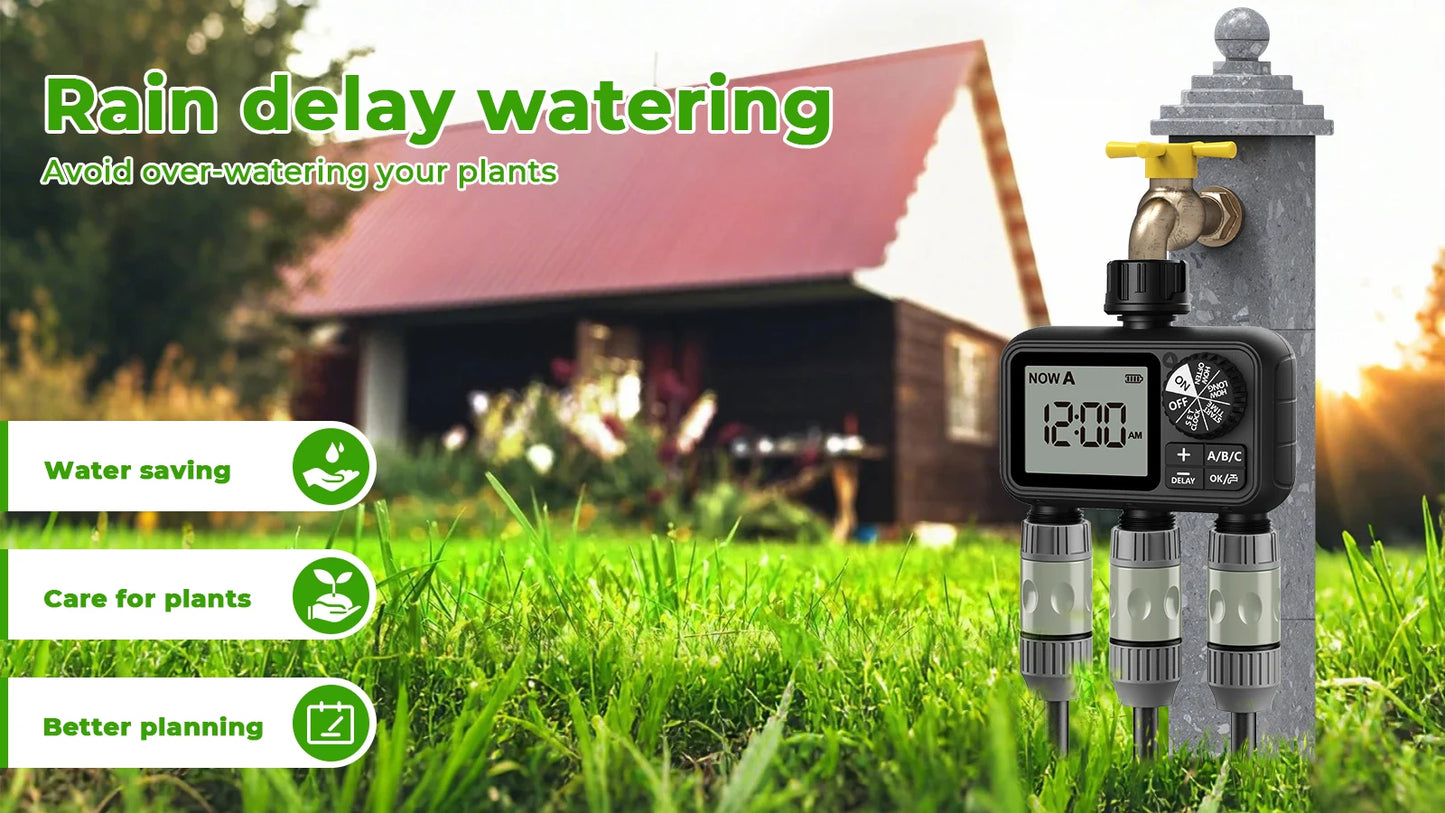 3 Outlet Garden Water Timer with Rain Delay