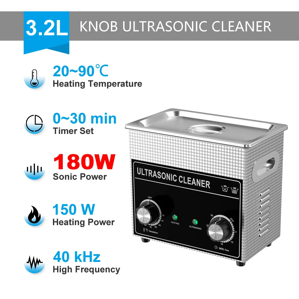 Ultrasonic Cleaner 3.2L 180W Heater Timer Stainless Steel